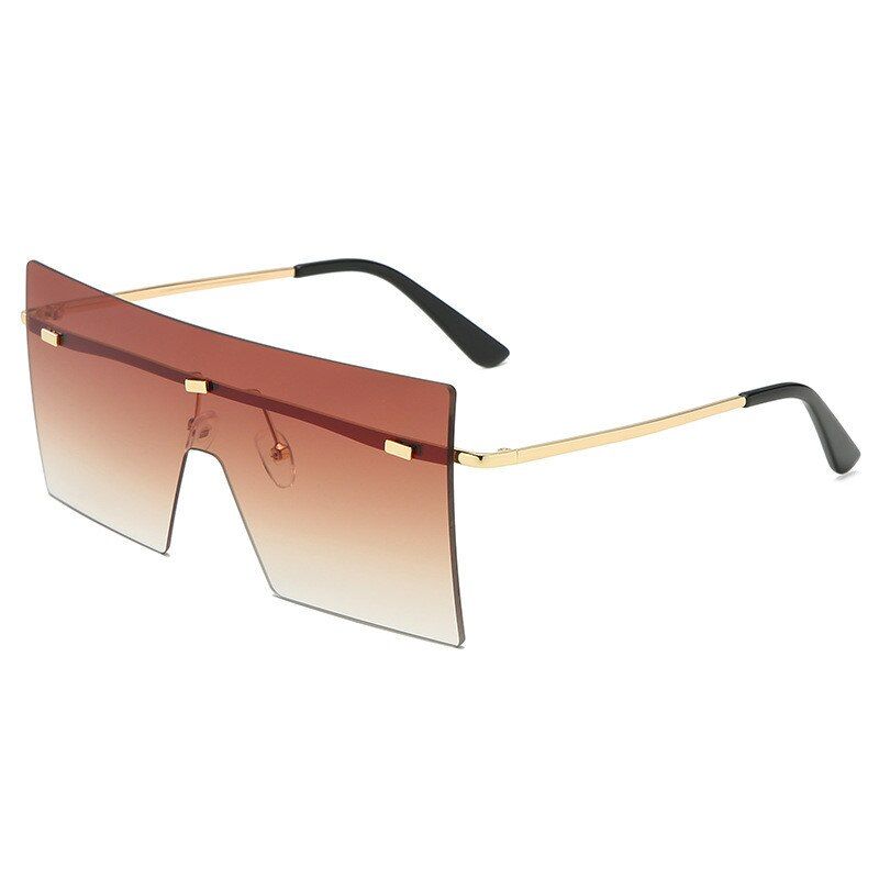 Gradient TeaOversized Brown Sunglasses 2020 Women Retro Vintage Sunglasses Luxury Brand Rimless Eyewear Oculos De Sol Feminino Big Shades