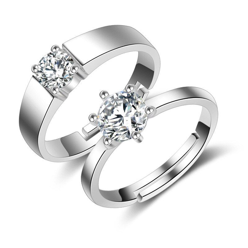 Romantic Promise Couple Rings Clear Shiny Crystal Wedding Band Engagement Party Ring Fashion 925 Sterling Silver Jewelry