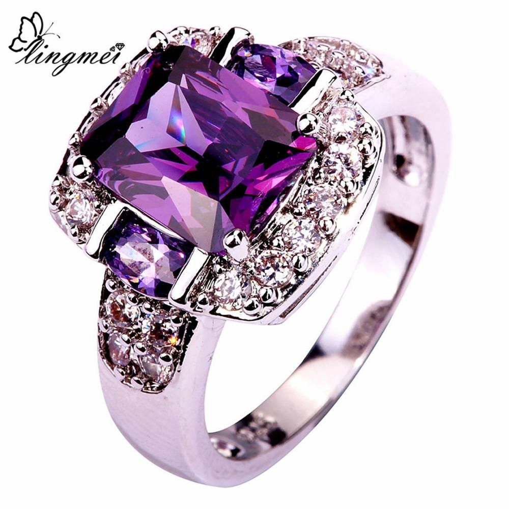 Fashion Charming Nice Women Party Jewelry Purple & White CZ Silver Color Ring 6 7 8 9 10 11 12 13 Wholesale Gifts