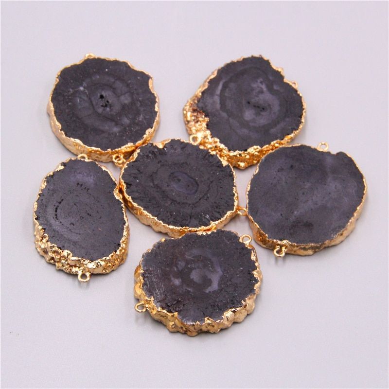 Natural quartz necklace pendant connector stone agates druzy pendants gems handmade jewelry earring diy 2 hole gold stone charm