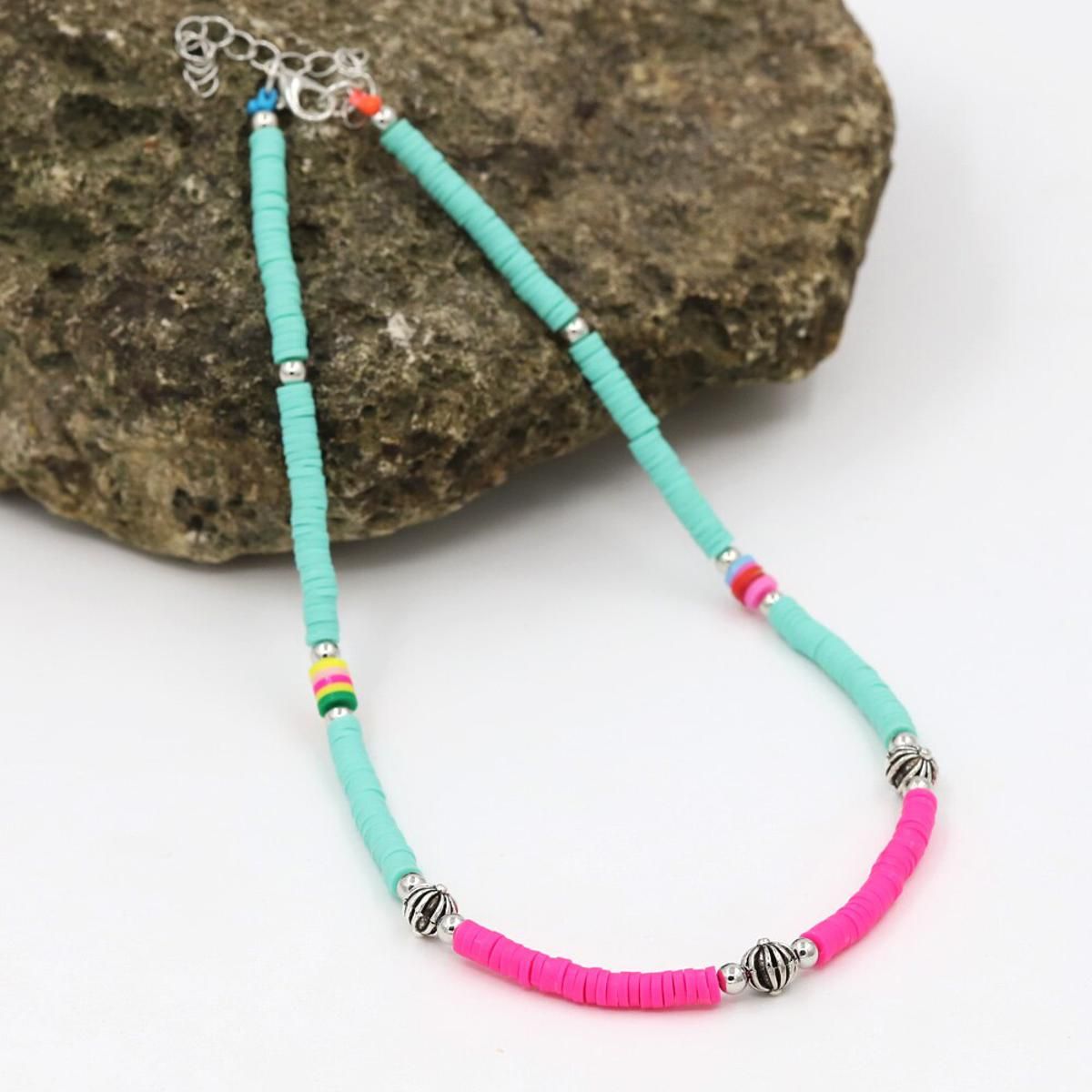 Women Necklace Multicolor Polymer Clay Choker Necklace Female Boho Surfer Beads Collar Handmade Jewelry Gifts