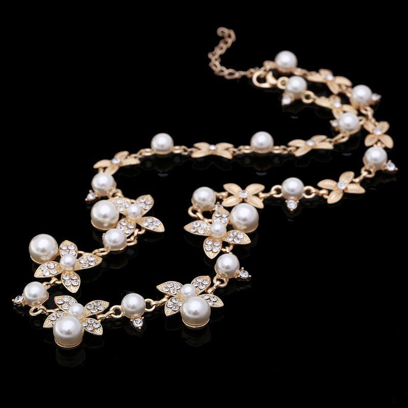 Fashion Simulated Pearl Jewelry Trendy Women Flower Necklaces & Pendants Chokers Statement Necklace Collares Collier Feminias