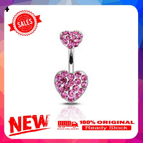 Women Fashion Dual Sweetheart Rhinestone Belly Button Navel Ring Body Piercing