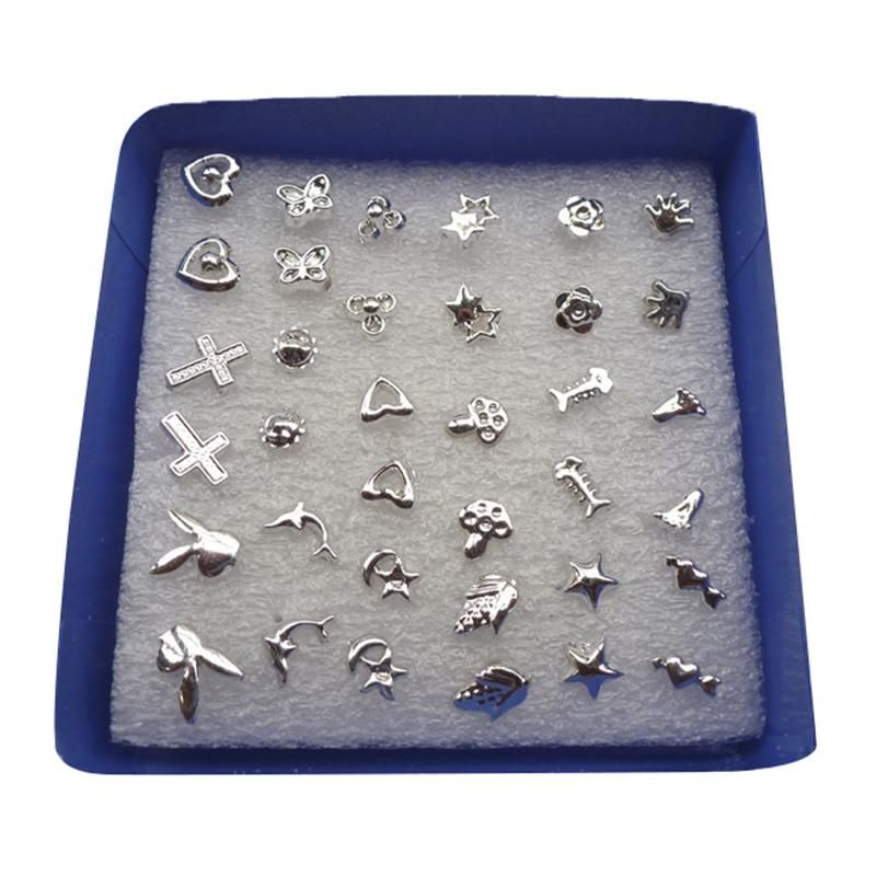 24Pairs/Set Wholesale Girl Mixed Shape Allergy Earring Stud Pin Lots Fashion ( Color: Silver)