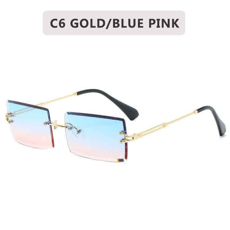 C6Fashion Rimless Sunglasses Women Brand Designer Trendy Small Rectangle Sun Glasses Summer Traveling Style UV400 Shades for men