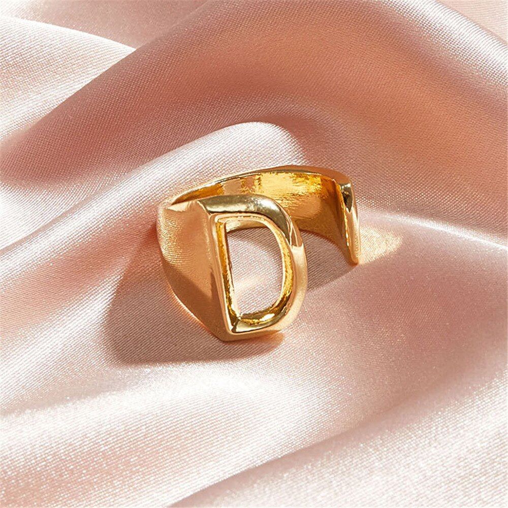MLING Fashionable Opening Adjustable Metal Ring est 26 English Alphabet Rings for Women