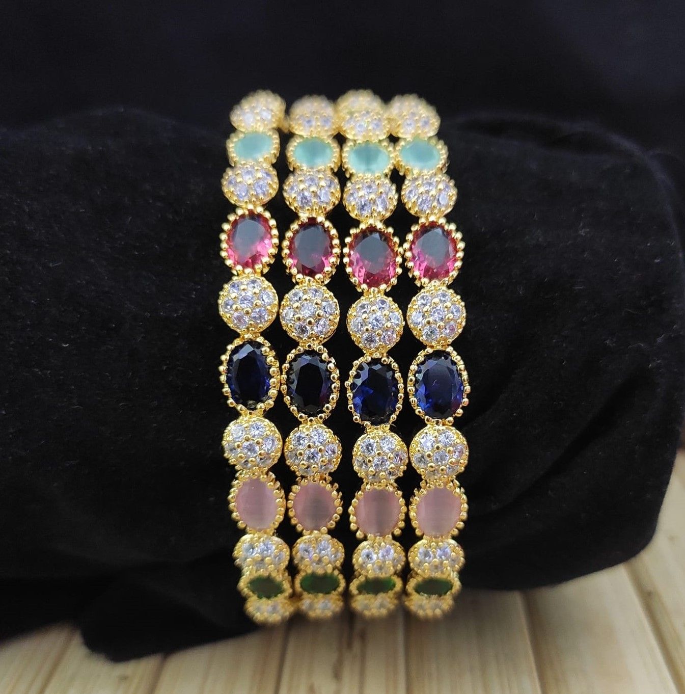 Diamond cut stone jewelry bangle set multicolor new design wedding wear for ladies gifted, party wear