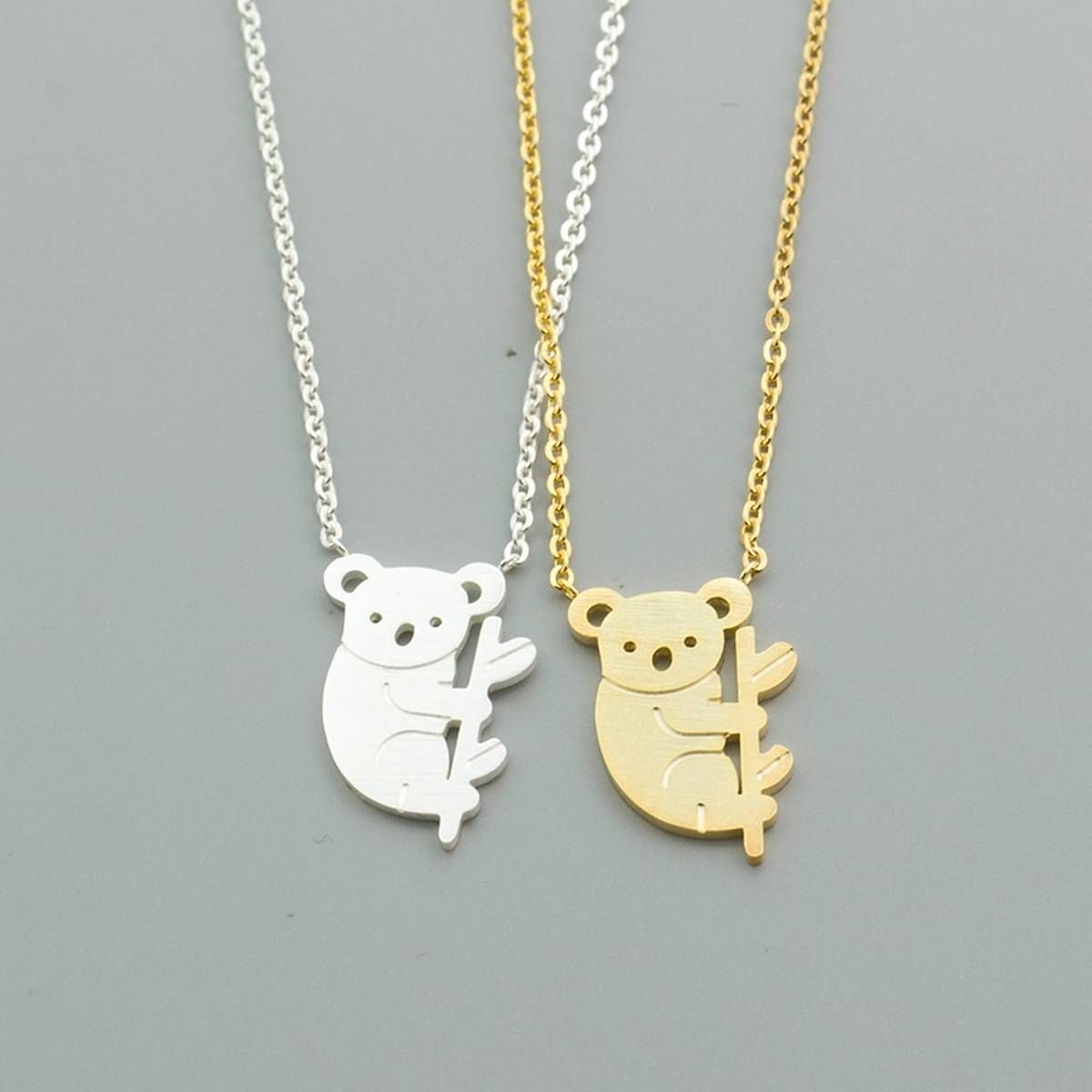 Lovely Koala Bear Necklaces For Women Men Rose Gold Silver Color Stainless Steel Long Chain Pendant Necklace Fashion Jewelry