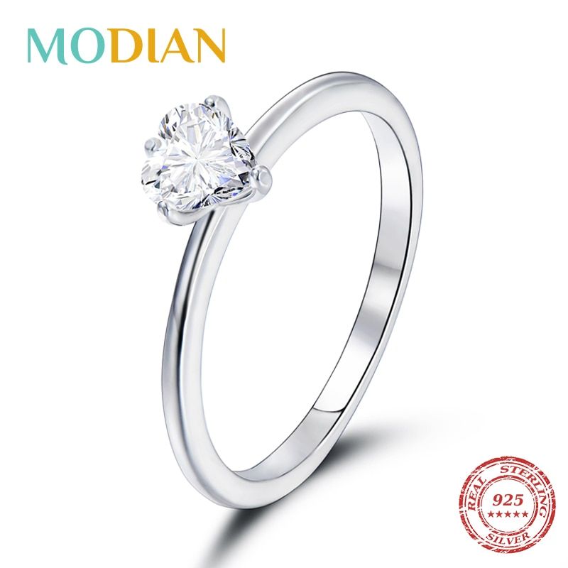 Modian Minimalism Clear CZ Heart Finger Ring For Women 925 Sterling Silver Wedding Engagement Statement Fashion Fine Jewelry