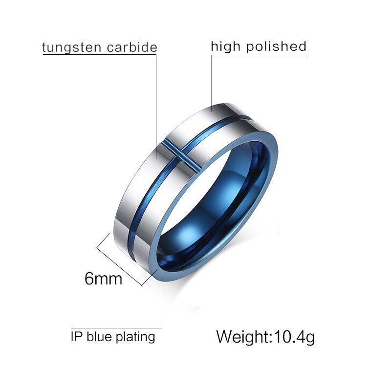 Vnox 6/8mm Blue Tungsten Ring for Men Wedding Band Casual Daily Alliance Male Anel Jewelry