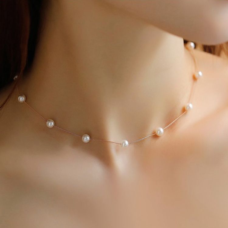 Fashion Beadem Pearls Choked Pearl Necklace For Women Kpop Crystal Pendant Charr Bead Necklaces Jewelry