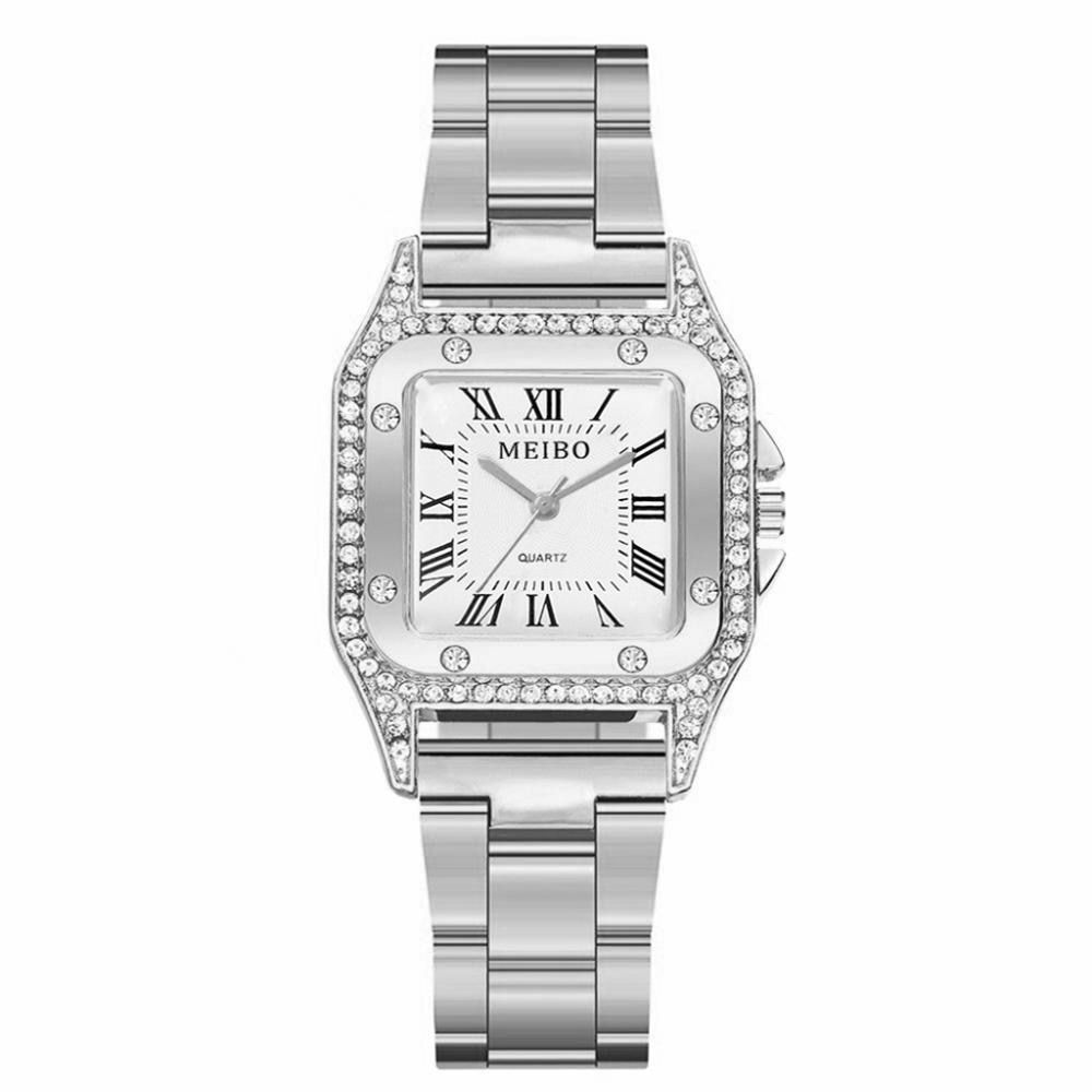 Women Diamond Watch Starry Square Dial Bracelet Watches Set Ladies Steel Belt Quartz Wristwatch Female Clock Zegarek Damski