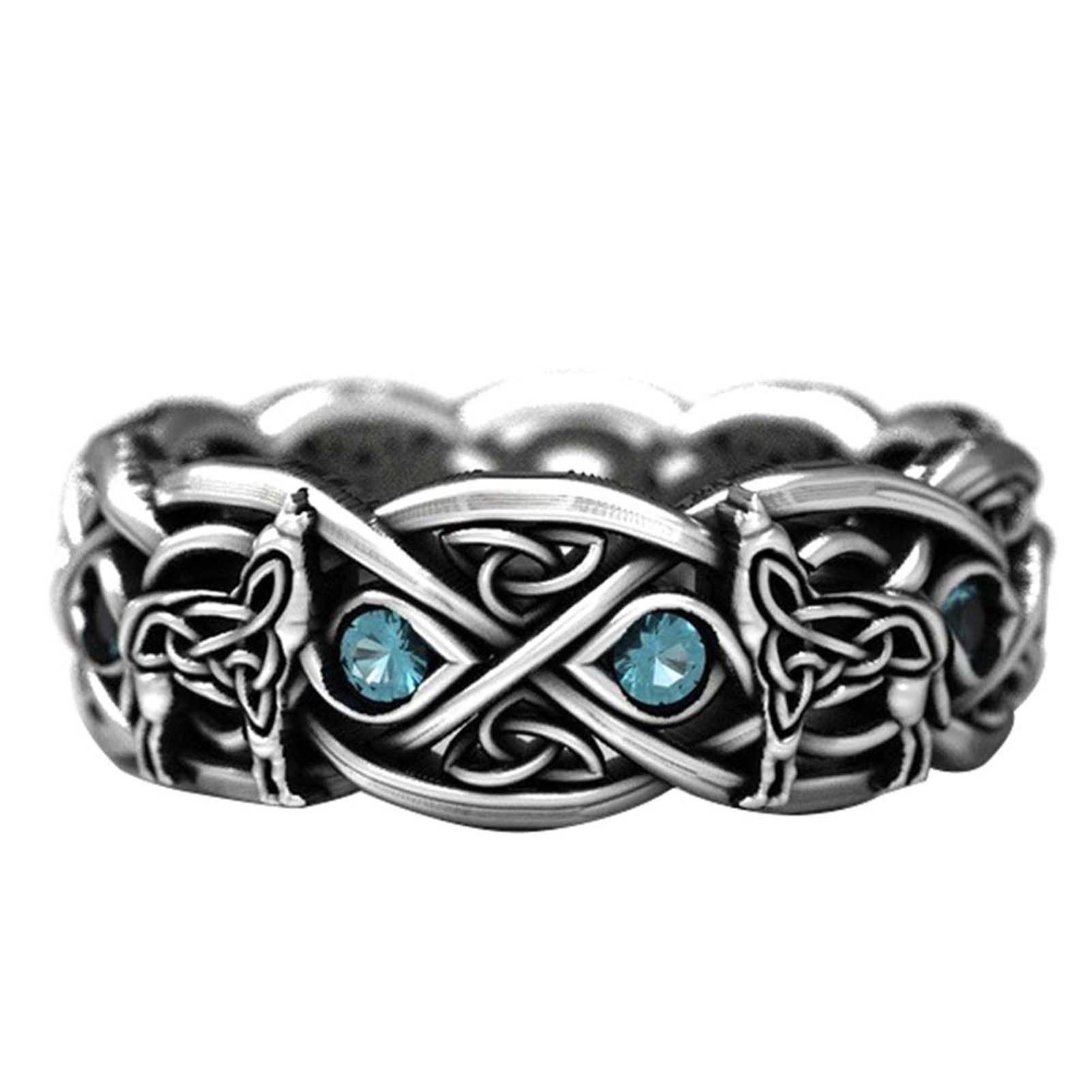 Ring Silver Plated Faux Topaz Inlaid Wolf Design Luxury Men Ring for Party