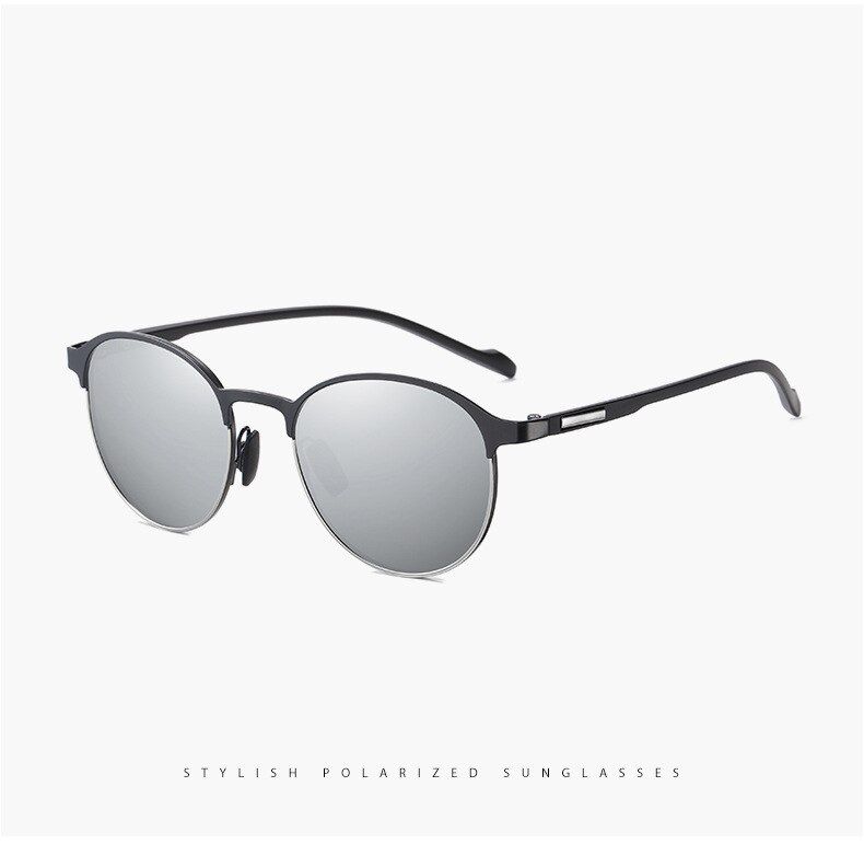 black silver silverPackage CMen Round Polarized Sunglasses Men Women Vintage Rays Brand Designer Semi-Rimless Driving Sun Glasses UV400 Protection