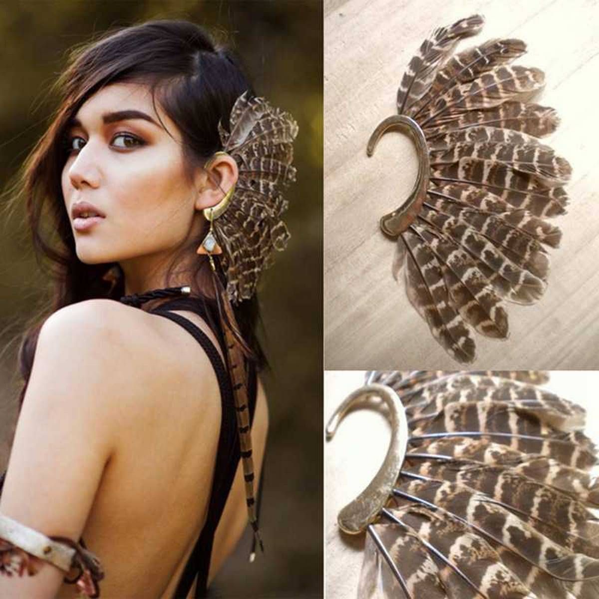 1Pcs Uni Big Feather Ear Cuff Piercing Clip On Earrings