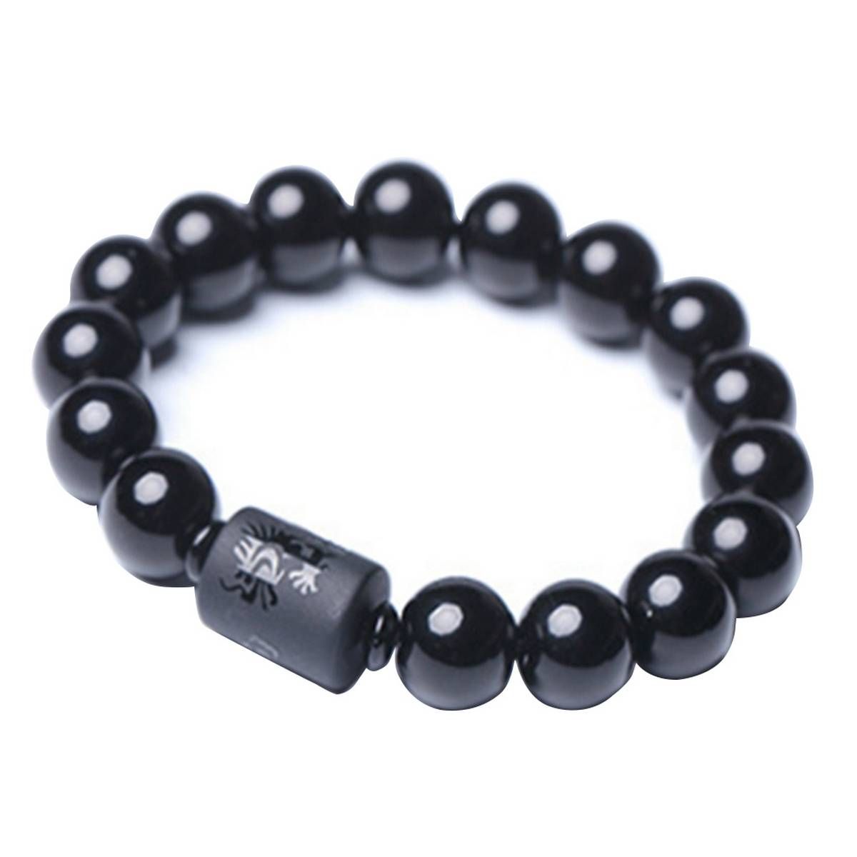 Lover Couple Faux Obsidian Beaded Strand Bracelet Bangle Dragon Phoenix Jewelry