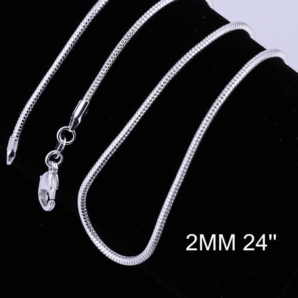 16 Inch - 24 Inch Women Fashion Silver Plated Snake Chain Necklace Jewelry