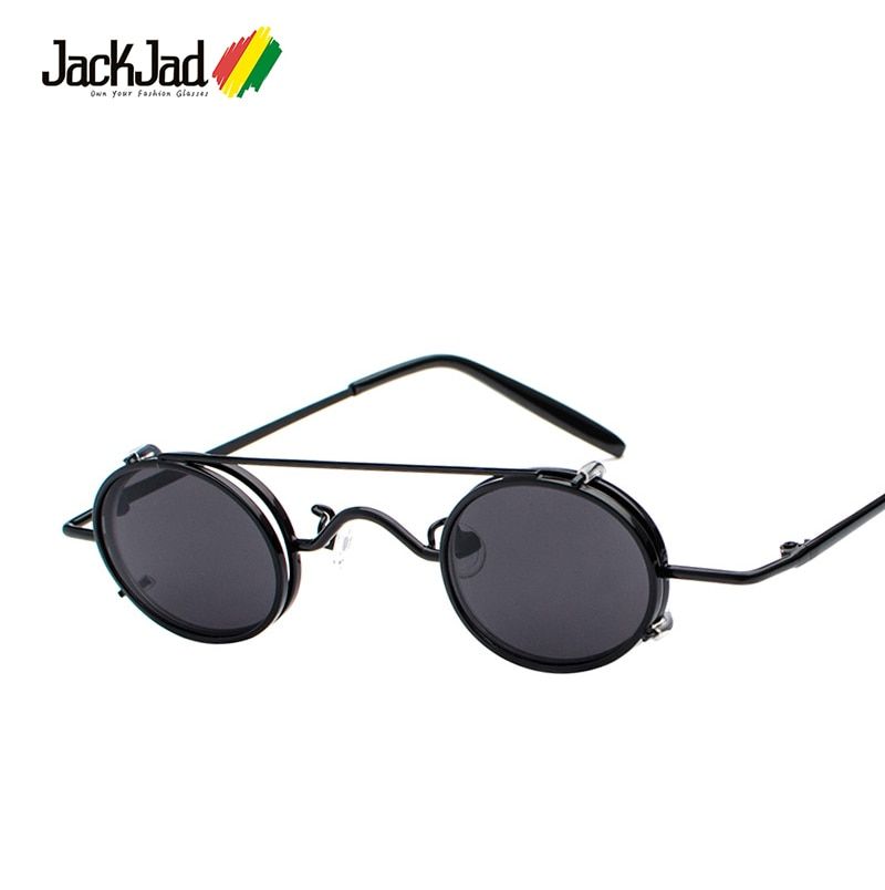 C8JackJad 2021 Fashion Small Oval Frame Gothic SteamPunk Style Sunglasses Cool Lens Removable Clip On Sun Glasses Oculos De Sol