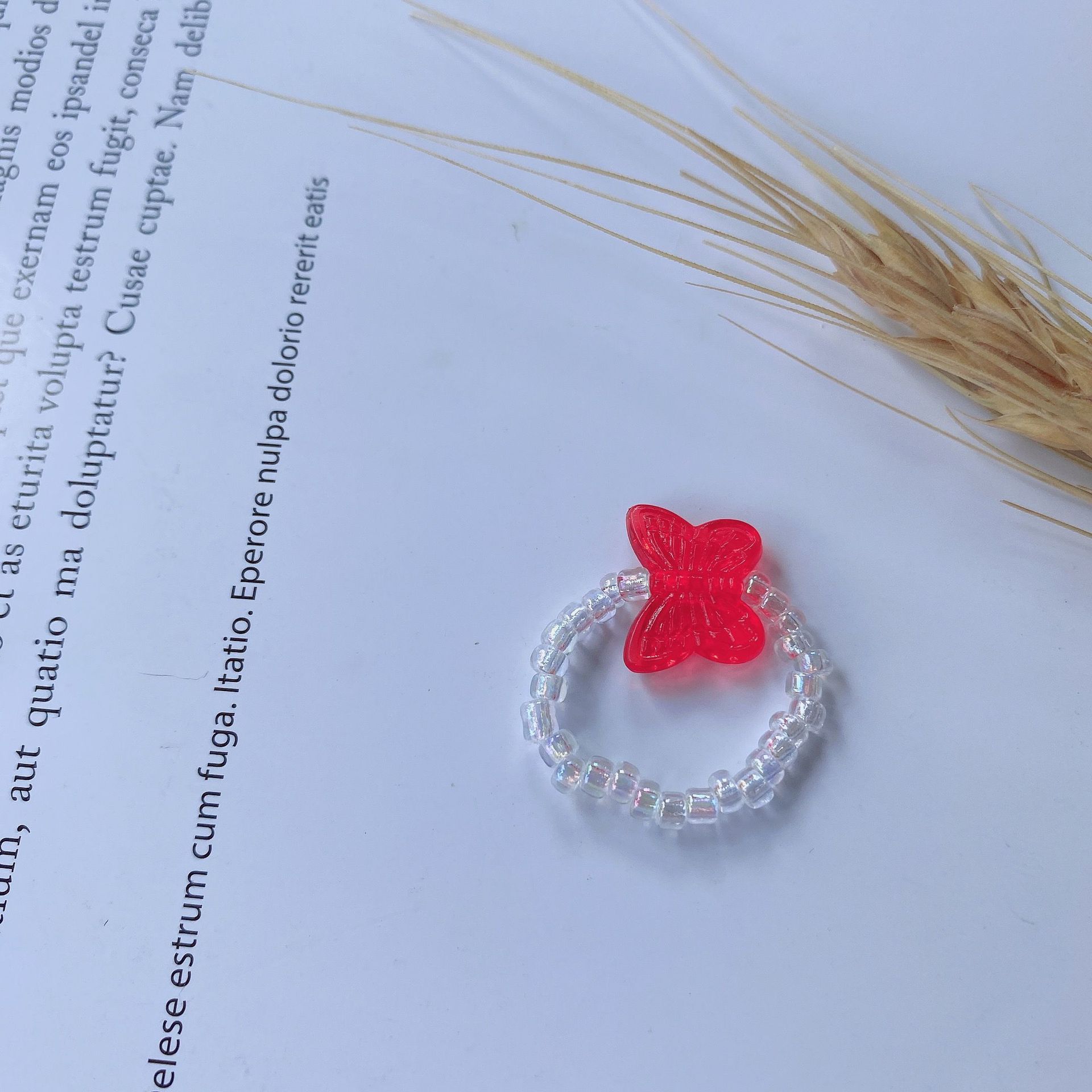 2020  Lovely Summer Korean Colorful Transparent Beads Butterfly Flowers Rings for Women Party Aesthetic accessorie Jewelry