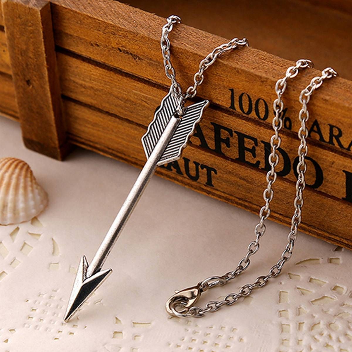 Unisex Silver Color Charm Rock Punk Vintage Arrow Pendant Chain Necklace