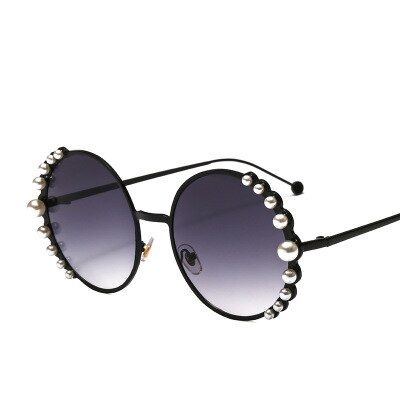 blackVenetian Round Gradient Pearl Sunglasses Women Brand Eyewear Pearl Vintage Brand Designer Sun Glasses Points Metal Frame
