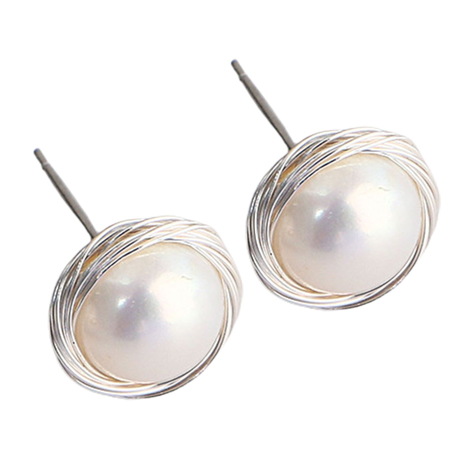 1 Pair Sweet Women Faux Pearl 925 Silver DIY Winding Stud Earring for Outdoor