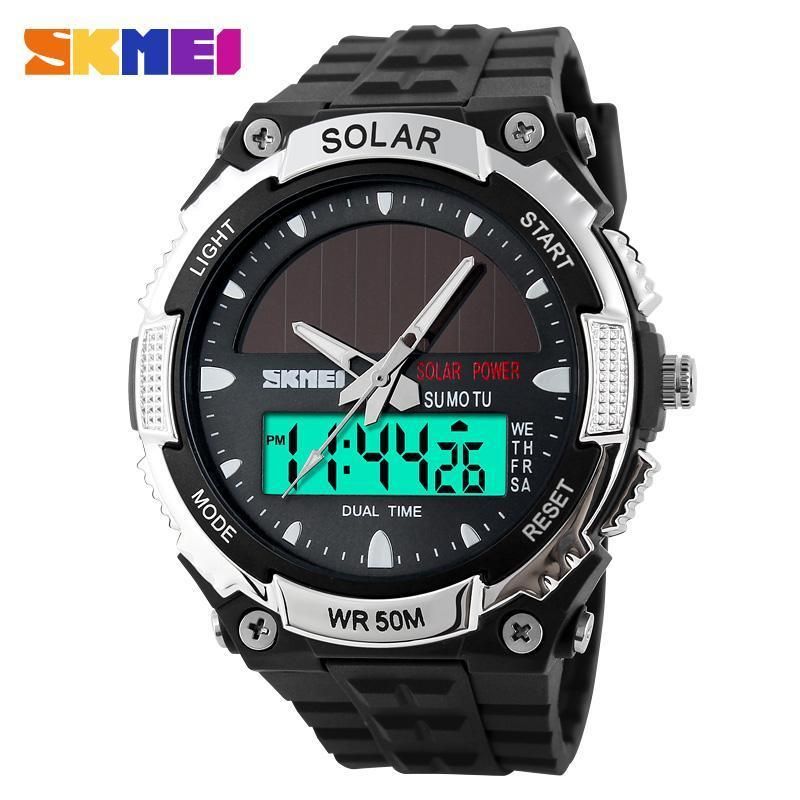 SKMEI New Fashion Sports Multifunction Solar Power Dual Display Outdoor Waterproof Digital Watch For Men 1049