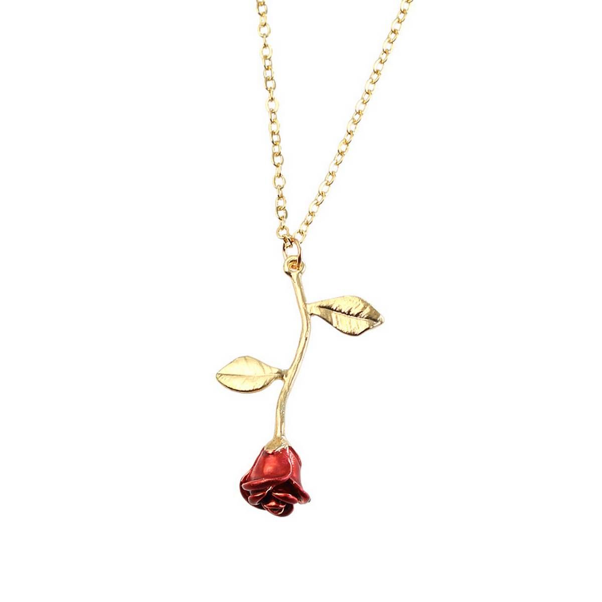 Creative Romantic Rose Pendant Necklaces Plated Vivid Red Rose Alloy Necklace For Women and
