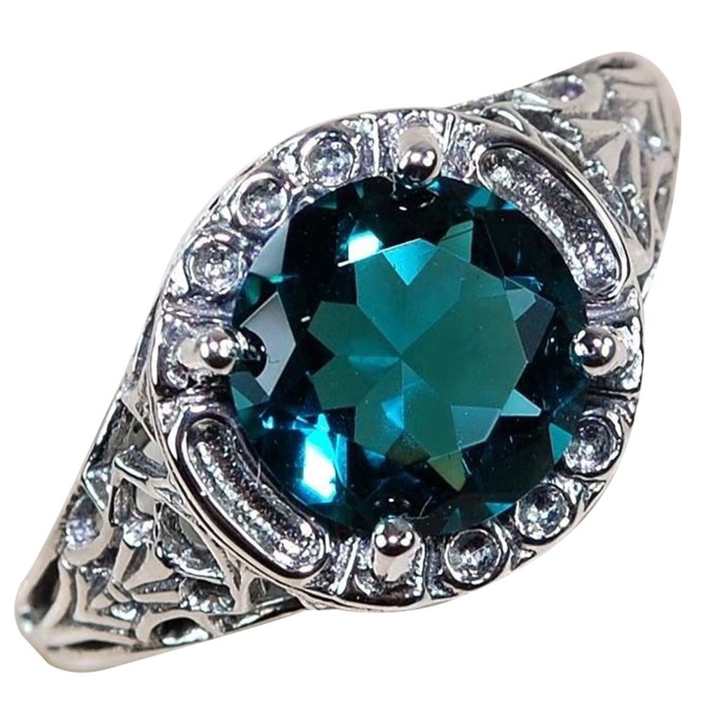 Retro Women Big Rhinestone Inlaid Hollow Carving Ring Vintage Party Jewelry