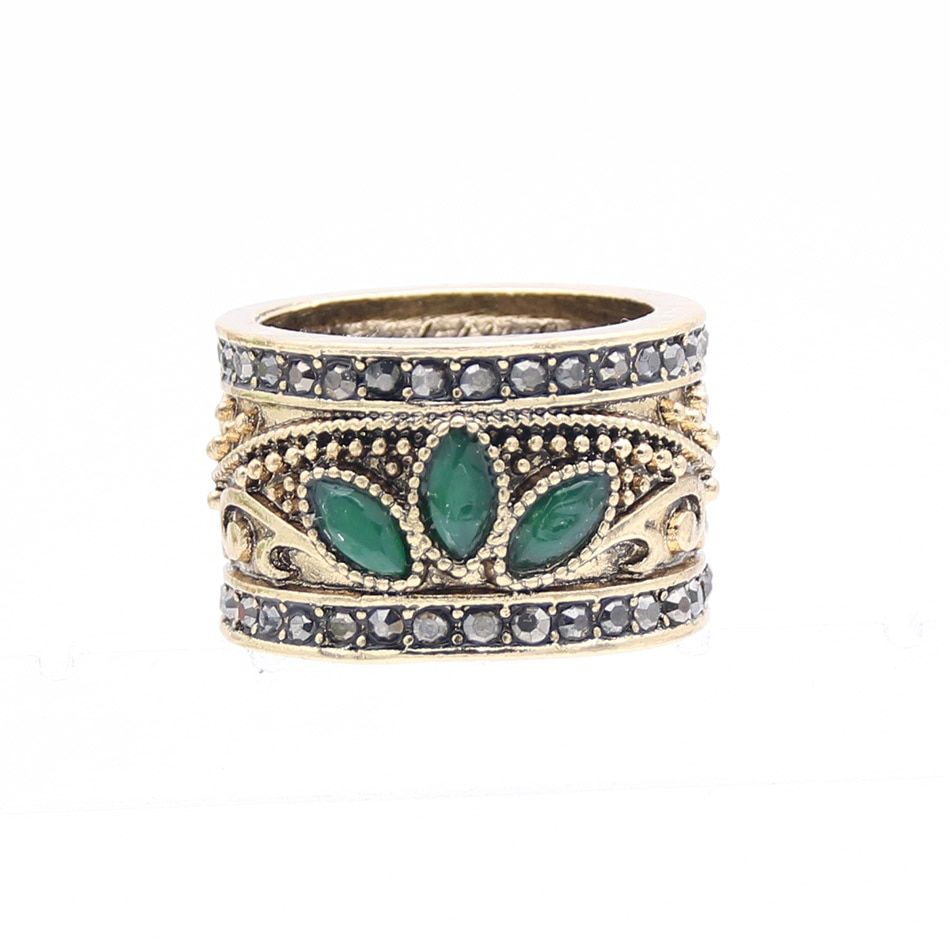 Vintage Turkish Women Resin Ring Arabesque Carve Flower Jewelry Clover Ring Antique Gold Color Retro Bridal Renaissance Jewelry
