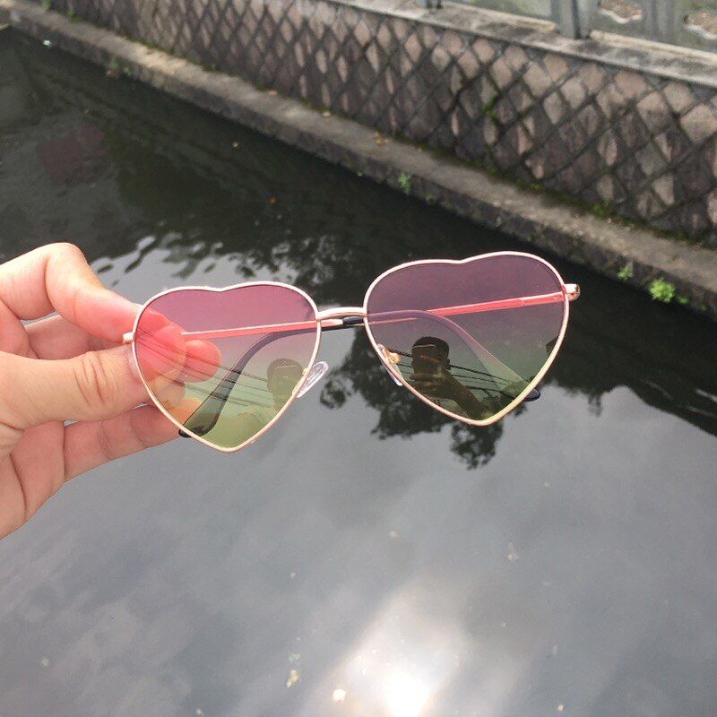 red yellow L-520 GoldKorean ulzzang retro sudo heart-shaped glasses fade color heart-shaped glasses heart-shaped sunglasses for women