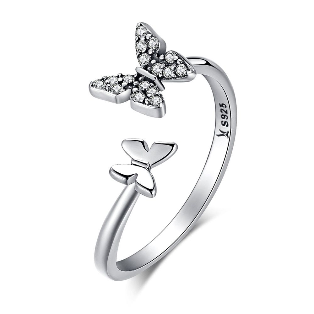 BISAER Authentic 925 Sterling Silver Adjustable Dazzling Star Open Size Female Finger Rings for Women Fine Silver Jewelry GXR312