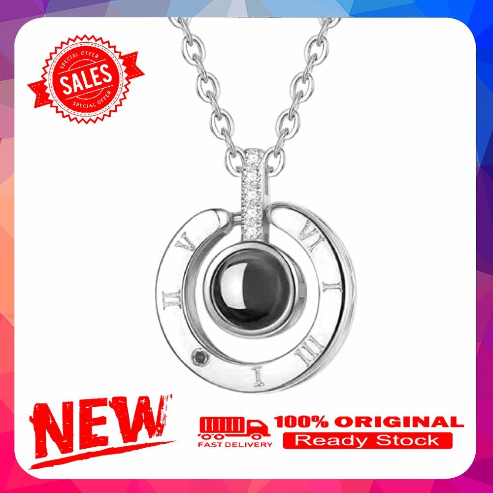 Round Shape Rhinestone Inlaid I LOVE YOU in 100 Languages Projection Necklace