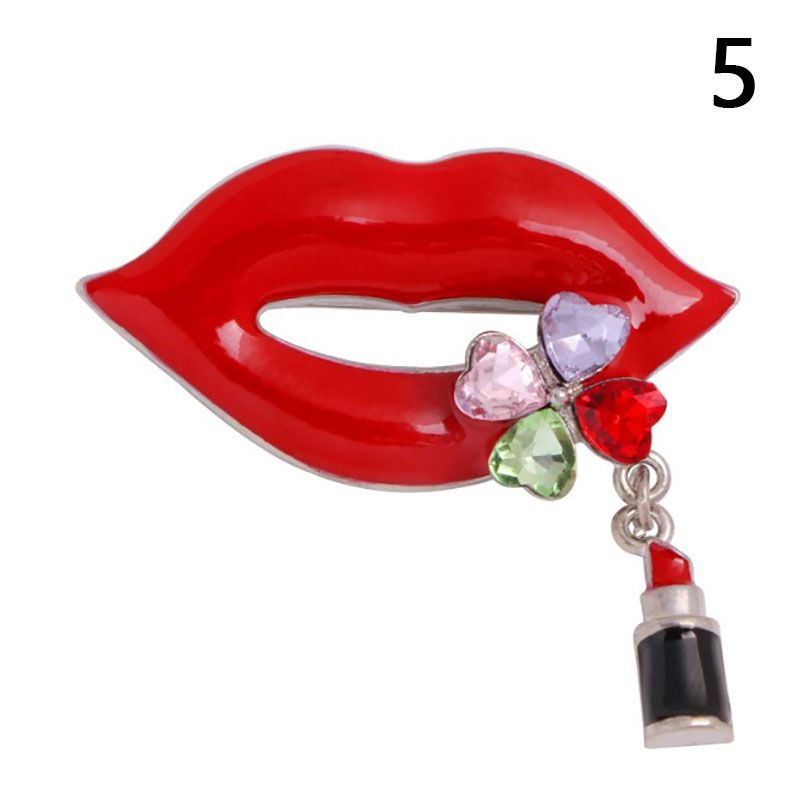 Red Color Rhinestone Lip Brooch for Women Sexy Mouth Brooch Pin Shining Jewelry