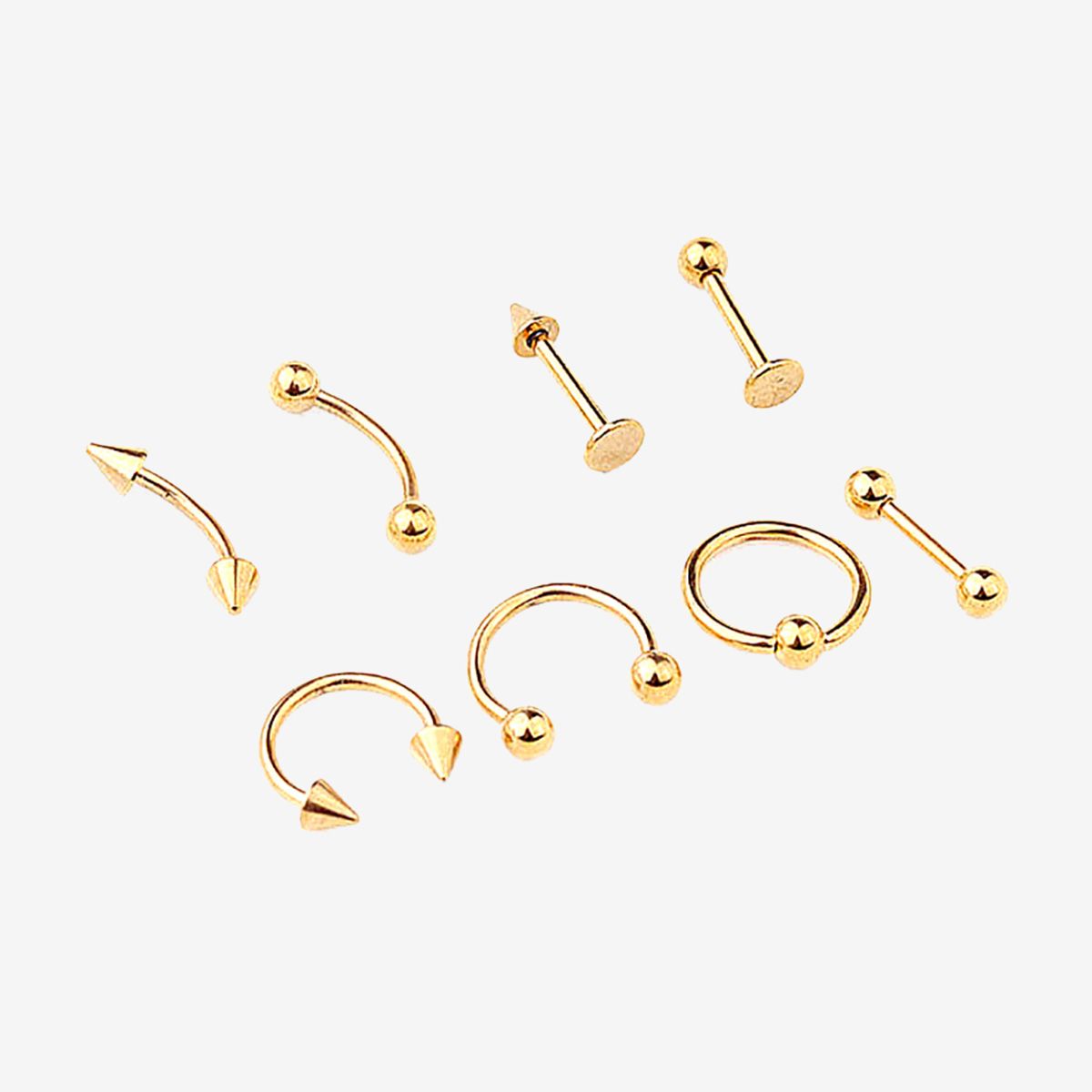 8Pcs Mixed Style Lip Tongue Eyebrow Nose Ring Barbell Body Piercing Jewelry
