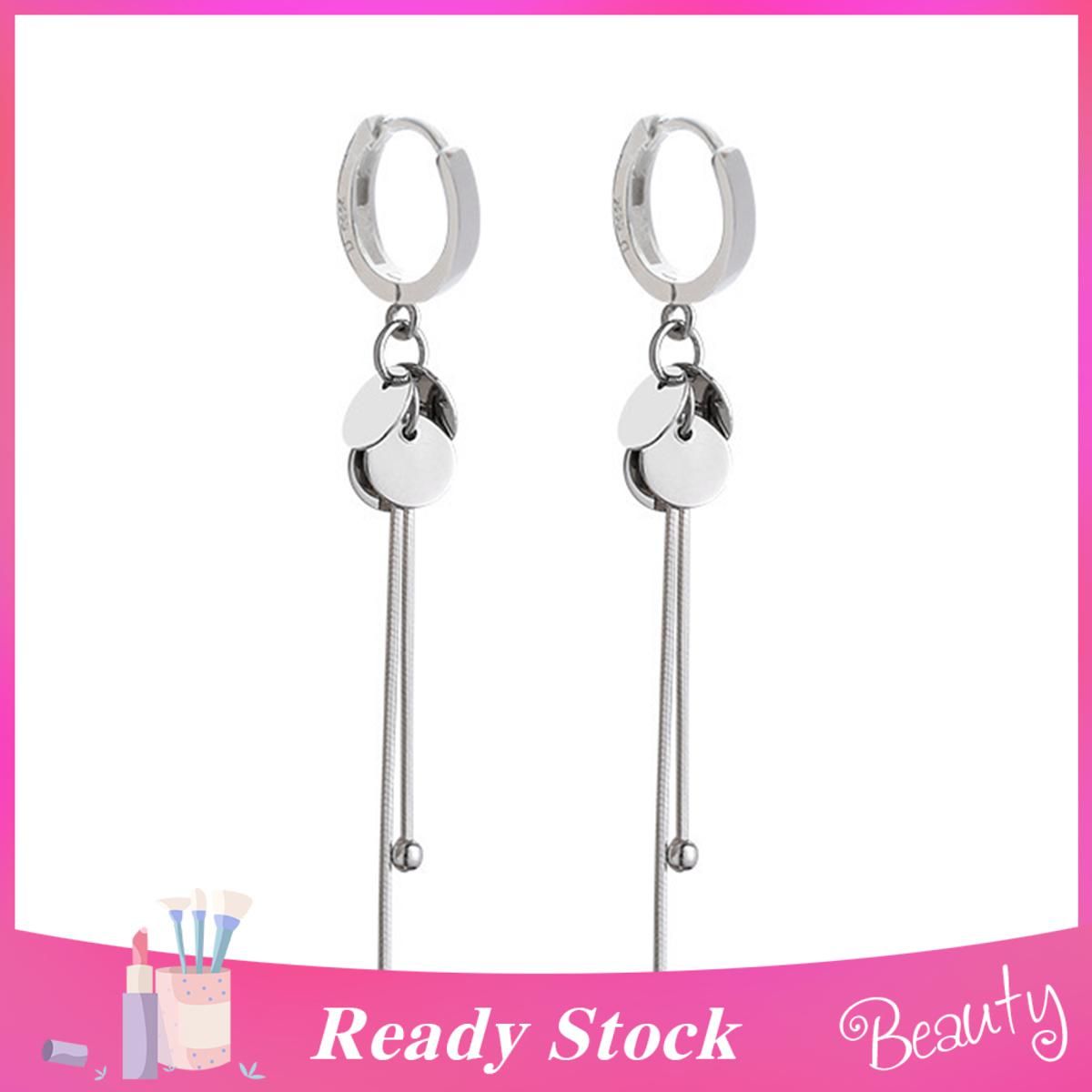 1 Pair Women Drop Earrings Round Flakes All Match Chic Long Tassel Ear Buckle Dangle Earrings for Daily Life