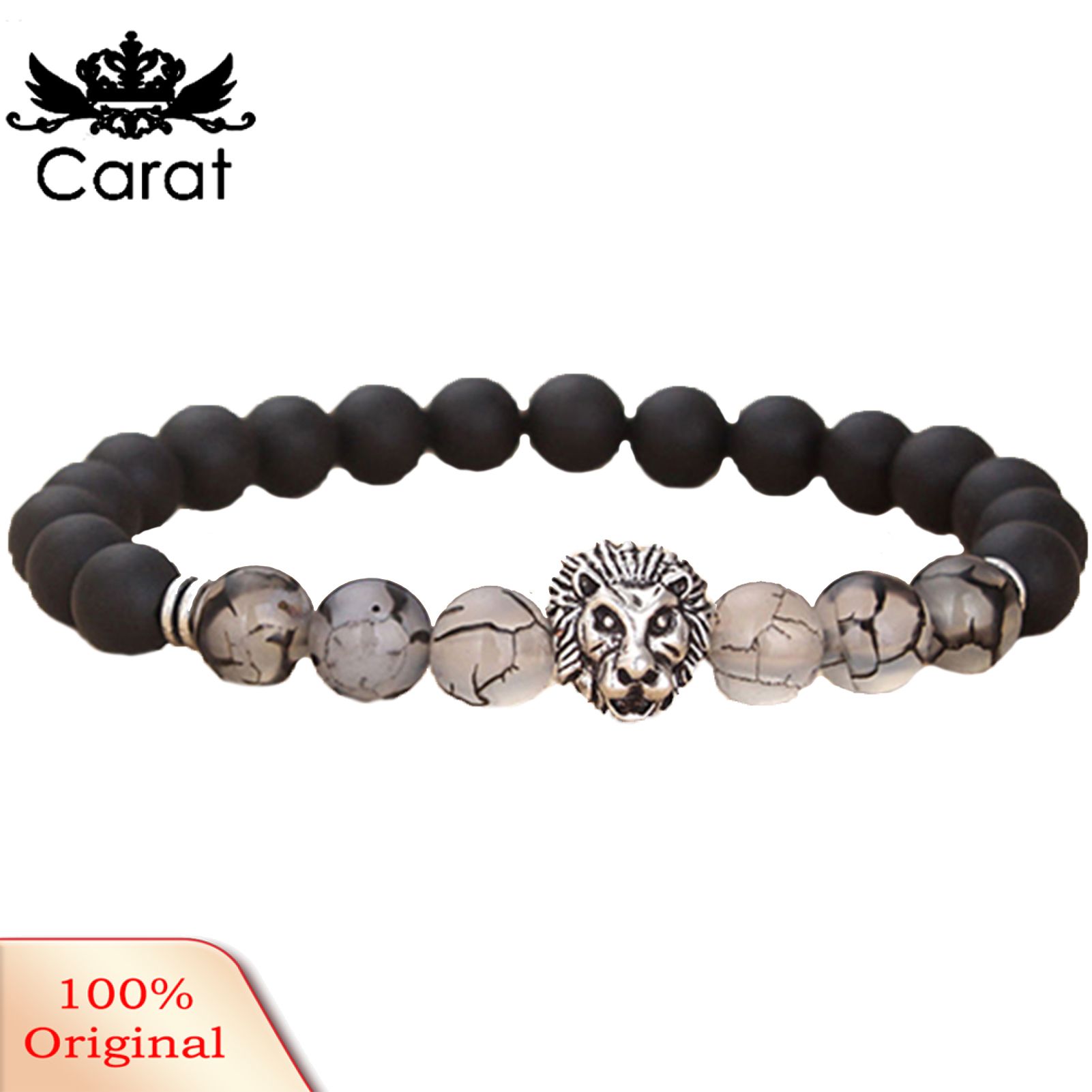 Elastic Brelet Lion Decor Men Fashion Beaded Cuff Bangle