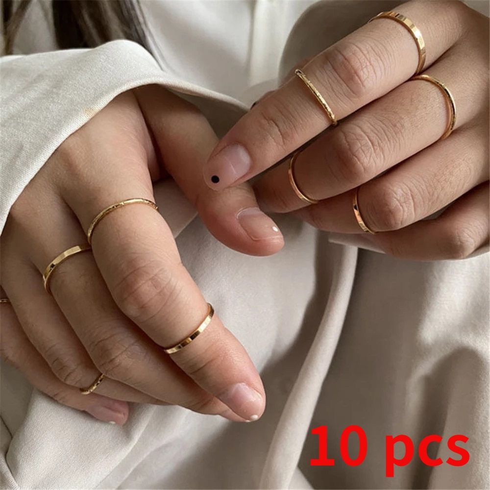 2021 Vintage Bohemian Ring Sets Heart Butterfly Gold Color Rings Crystal Geometric  Midi Rings for Women Jewelry Gifts