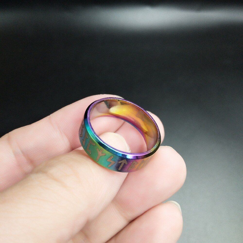Nostalgia Stainless Steel Viking Runes Letter Gothique Black Ring Mens Nordic Rune Wicca Vintage Rings For Women 2020