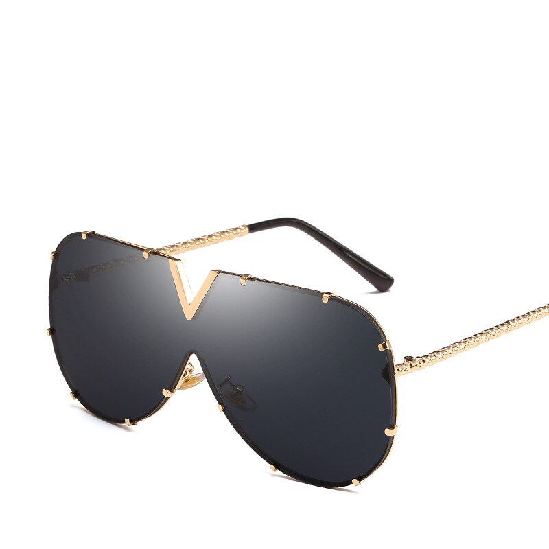 c1Cat Eye Sunglasses Women Luxury Coating Mirror Glasses Female Retro Black Gray Metal Eyewear UV400 Big Sun Glasses