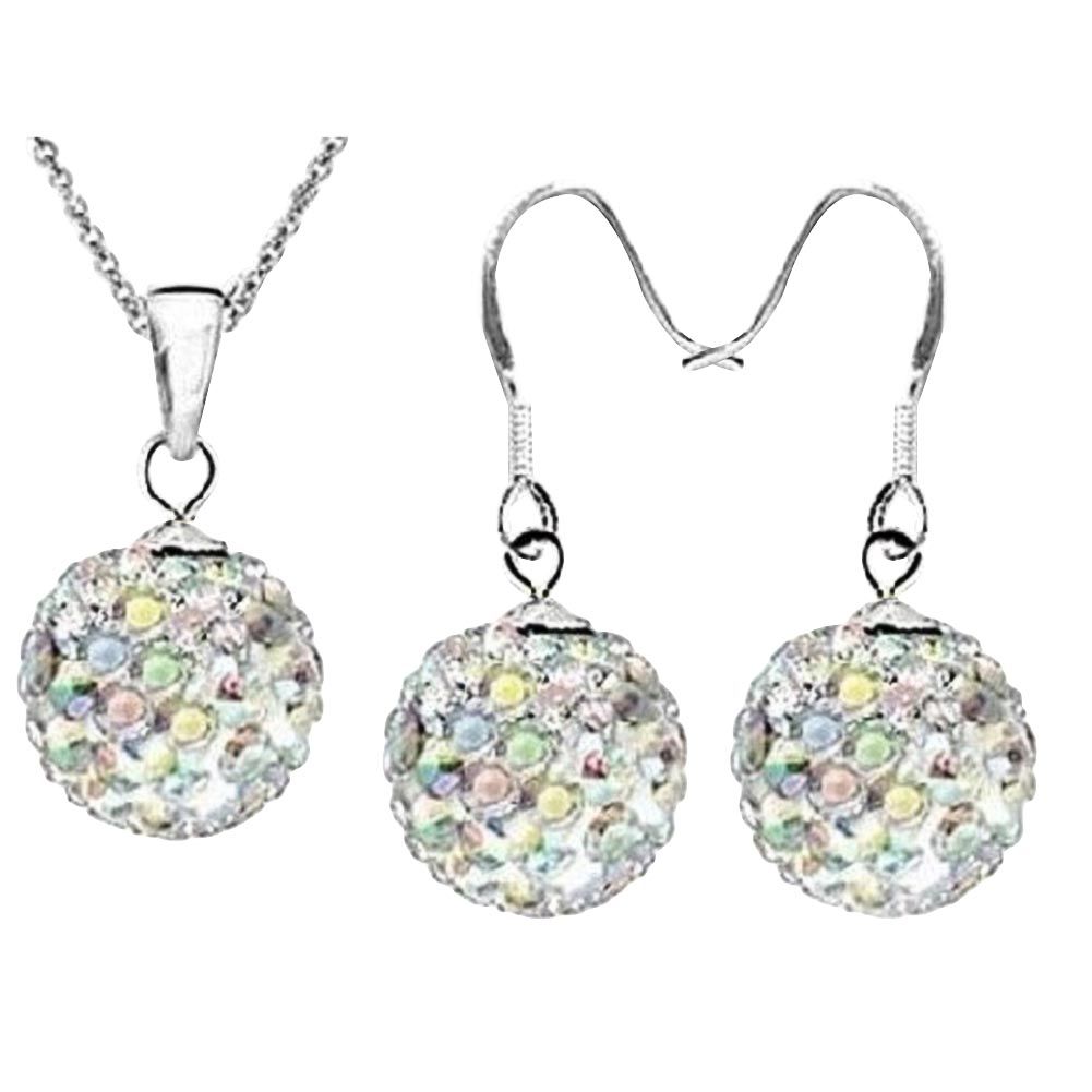 2Pcs/Set Women Ball Shaped Charm Rhinestone Hook Earrings Necklace Jewelry Gift