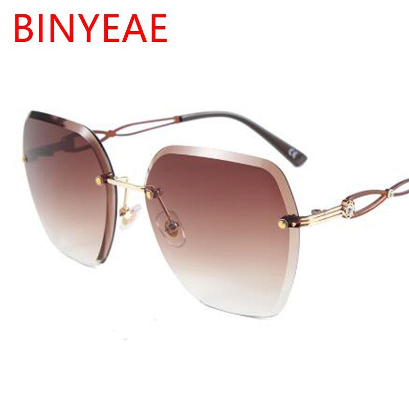 C1 Gradient grayFashion Oversized Brown Sunglasses Female Square Gradient Designer Rimless Sunglasses Women Men Big Shades UV400