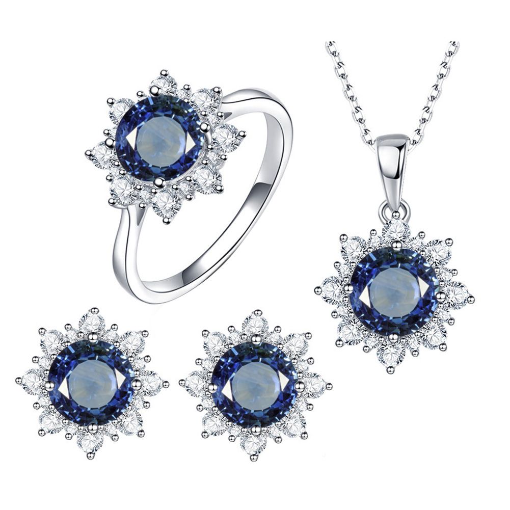 Women Cubic Zirconia Snowflake Pendant Necklace Stud Earrings Ring Jewelry Set