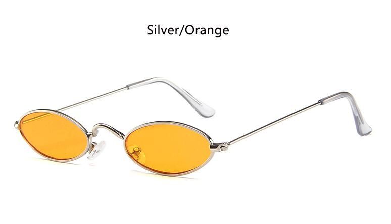 silver orangeRed Oval Glasses Metal Fashion Men's Round Sunglasses Gothic style Small Hip Hop Narrow Glasses 2019 Trends Female Sun Glasses