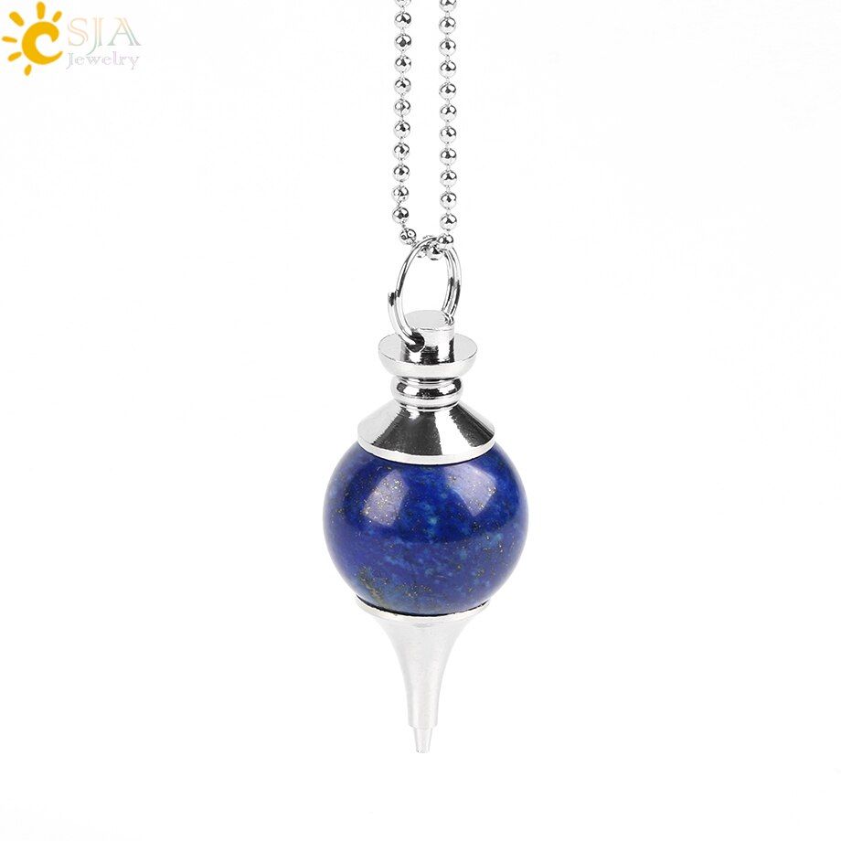 CSJA Yoga Dowsing Healing Necklaces Pendants Natural Round Gem Stones Green Aventurine Onyx Lapis Lazuli Pink Quartz Reiki E564