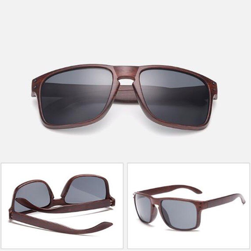 Brown GrayRBROVO Vintage Imitation Wood Grain Sunglasses Women Brand Designer Unique Wooden Legs Glasses Reflective Mirror Oculos De Sol