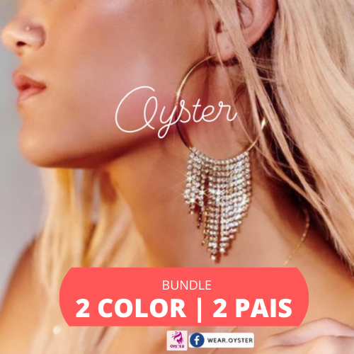 Ladies Earring Hanging Crystal Hoop Women's Fashion Earrings X 2 Pair