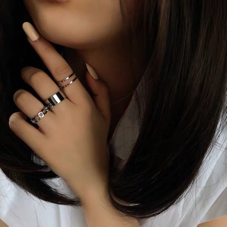 Korean Three-piece Suit Ring/Opening Adjustable Ring Set/Vintage Drop Acrylic Ring Set Chain Jewelry Valentine's Day Gifts for Girlfriend