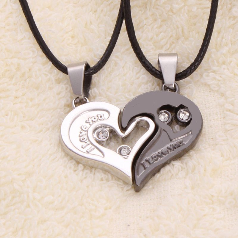 1 Pair Fashion Couple Heart Shape I Love You Pendant Necklace Unisex Lovers Couples Jewelry Fashion Gift Accessories