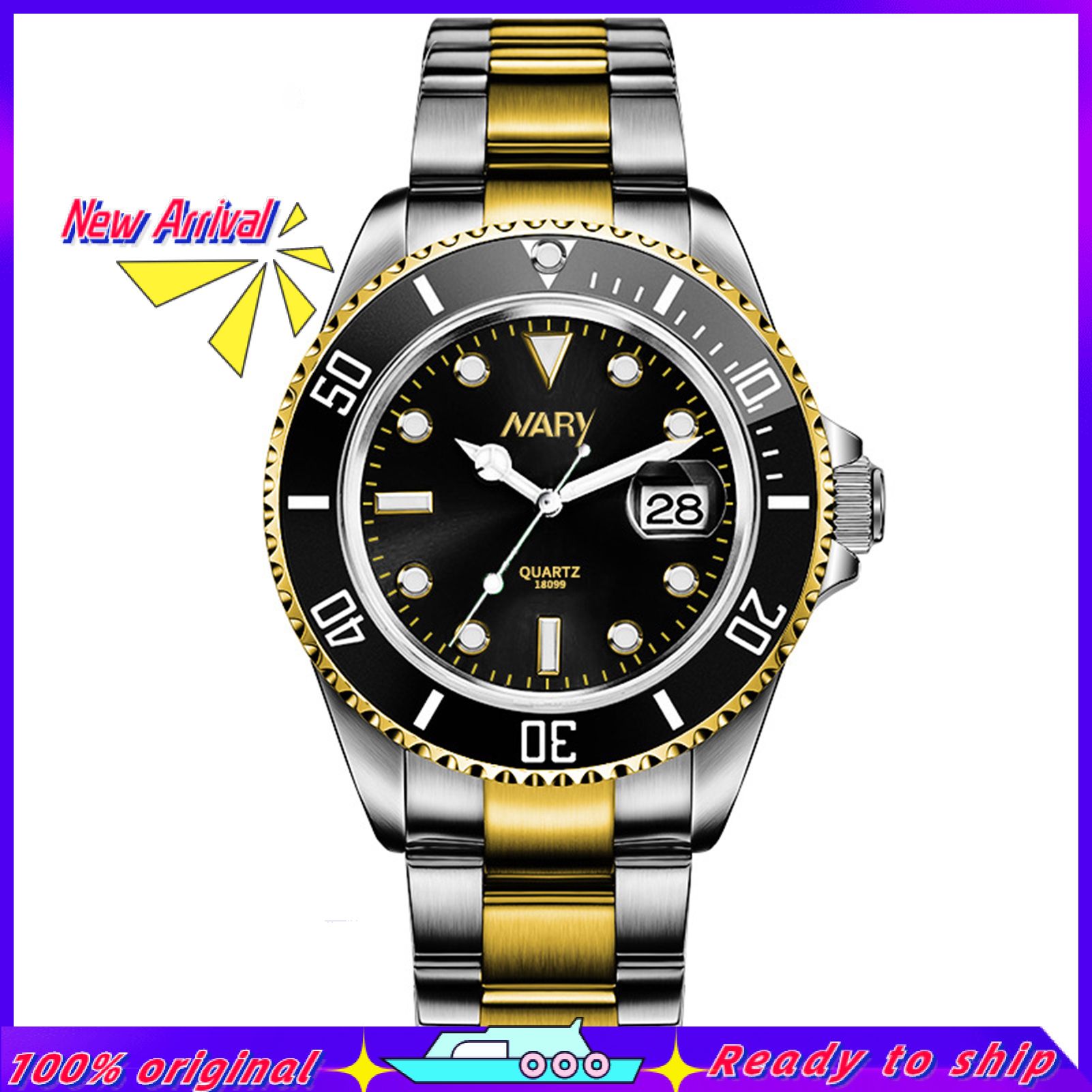 Fashion Round Dial Luminous Quartz Wristwatch Business Steel Belt Men Watch for NARY
